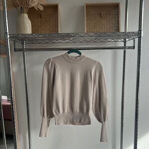 Cream Cowl Neck Sweater with Voluminous Sleeves